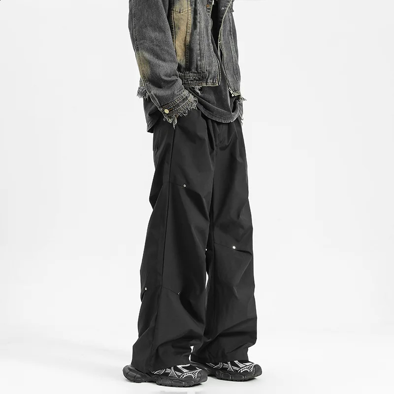 Spring Summer Straight Casual Mens Pants Solid Color Waterproof Cargo Pants Men Elastic Waist Harajuku Women Trousers 240805