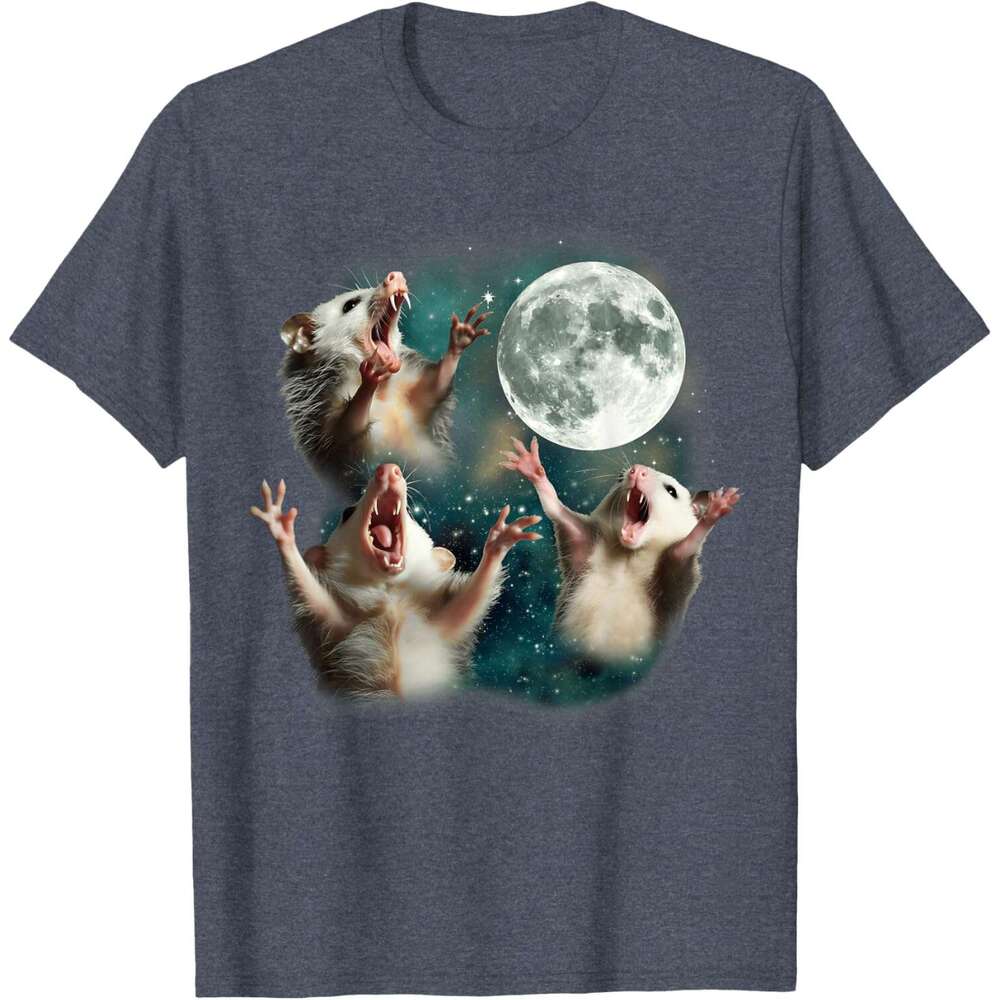 T shirt Mens Three Possum Moon 3 Opossum Funny Weird Cursed Meme T-Shirt shirts tshirt graphic tee Casual tops summer clothes Short sleeve Free shippi