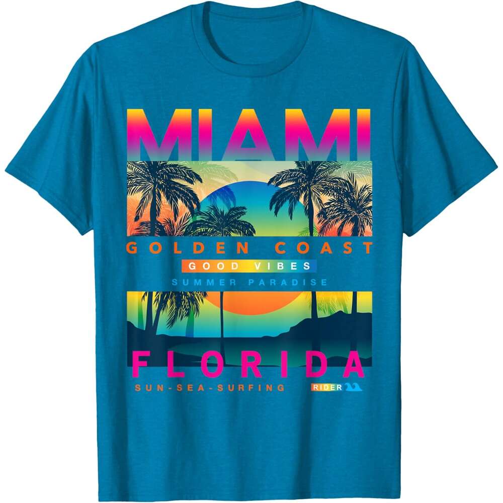 Fashion T shirt Mens Wear Florida T shirts, Miami Colorful Sunrise graphic T-Shirt shirts tshirt graphic tee Casual tops summer clothes Short sleeve F