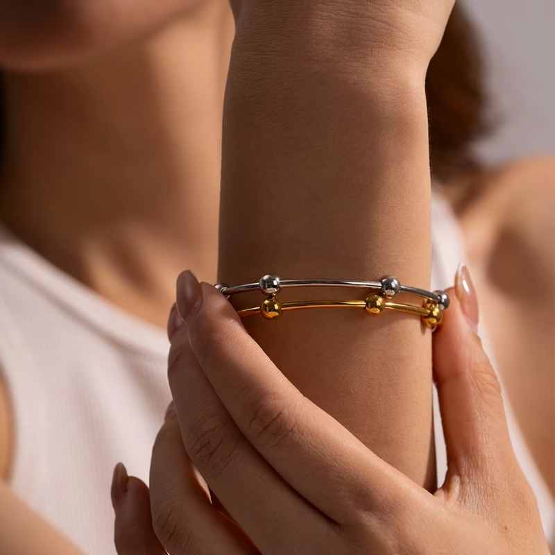 Bracelets 18k Gold Plated Stainless Steel Jewelry Waterproof Mulit Round Ball Open Bangles for Women