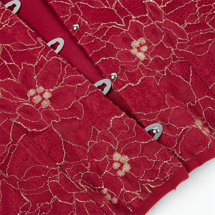 Women Gold Lace Overlay Red Overbust Bustier Bridal Corset Shapewear Christmas Fashion Showgirl Clubwear Shaper