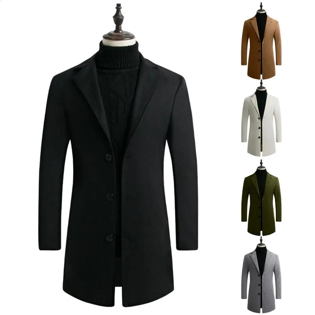 Korean Style Men Trench Coat Casual Overcoat Jackets Men Warm Long Outwear Slim-fitting Lapel Buttons Coat Spring Windbreaker 240822