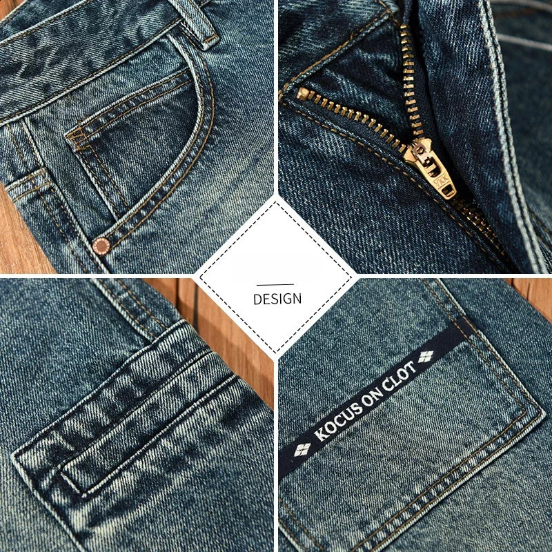 Spring Autumn Cotton Retro Washed Jeans Men Clothing Casual Loose Straight Men Trousers AG7180 240805