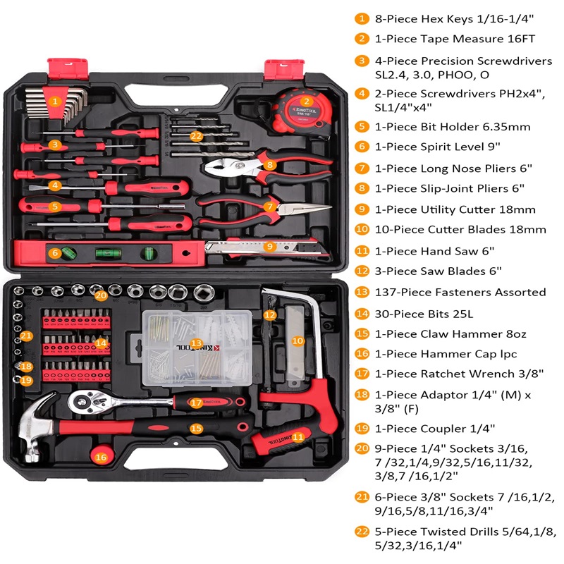 ingTool 325 Piece Home Repair Kit, General Home/Auto Repair Tool Set, Toolbox Storage Case with Drawer, General Household Tool Kit - Perfect for Homeo