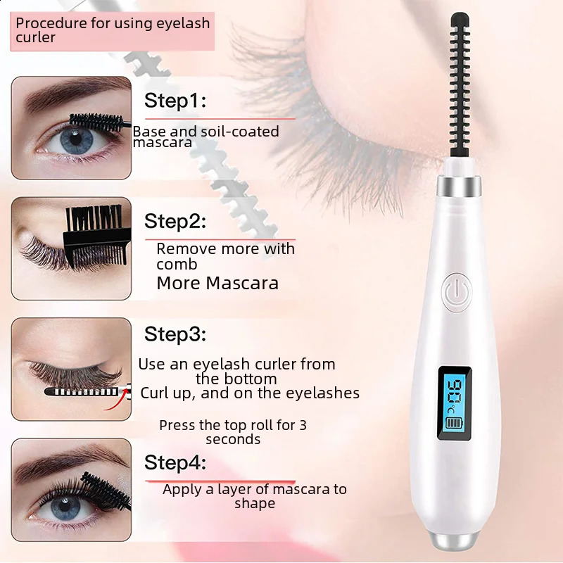 Ceramic heated eyelash curling massage machine with rechargeable electric curler roller used for eye makeup and beauty treatment 240729