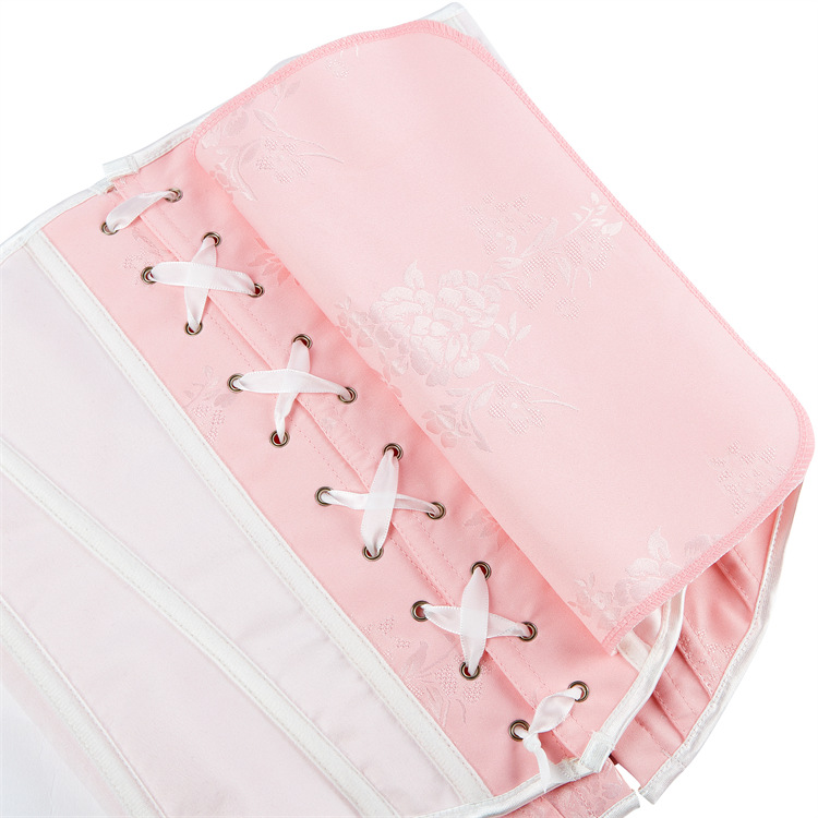 Women Pink Brocade Jacquare Overbust Corset with Pearl Beaded Tassels Fashion Shapewear Elegant Christmas Showgirl Clubwear Shaper