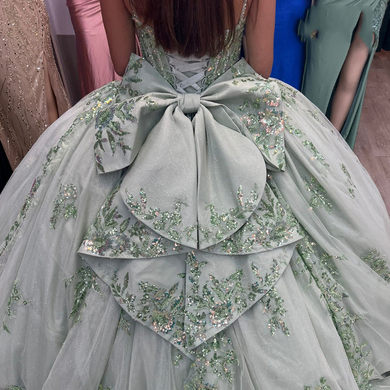 Mint Green Quinceanera Dresses Princess Ball Gown Sequin Applique Lace Bead Tull Birthday Party Prom Vestido De 15 Anos Sweet 16 Dress