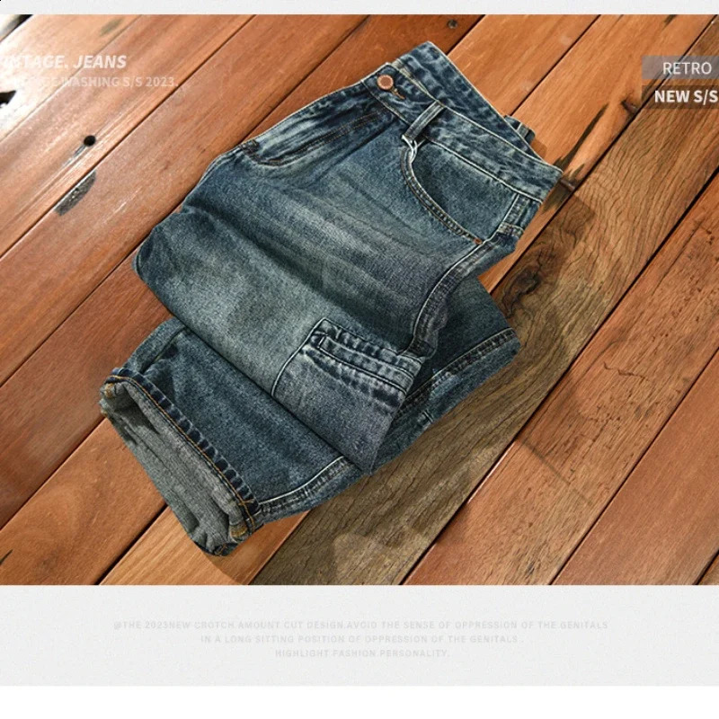 Spring Autumn Cotton Retro Washed Jeans Men Clothing Casual Loose Straight Men Trousers AG7180 240805