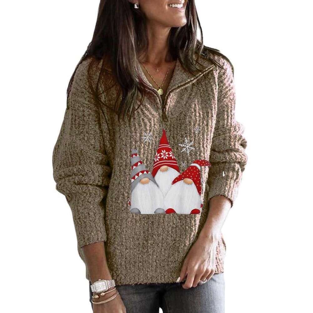 2024 Autumn/winter Santa Claus Printed Zipper Long Sleeve Knitted Womens Sweater Designer Sweater Cardigan Women Cashmere Sweaters Sweaters