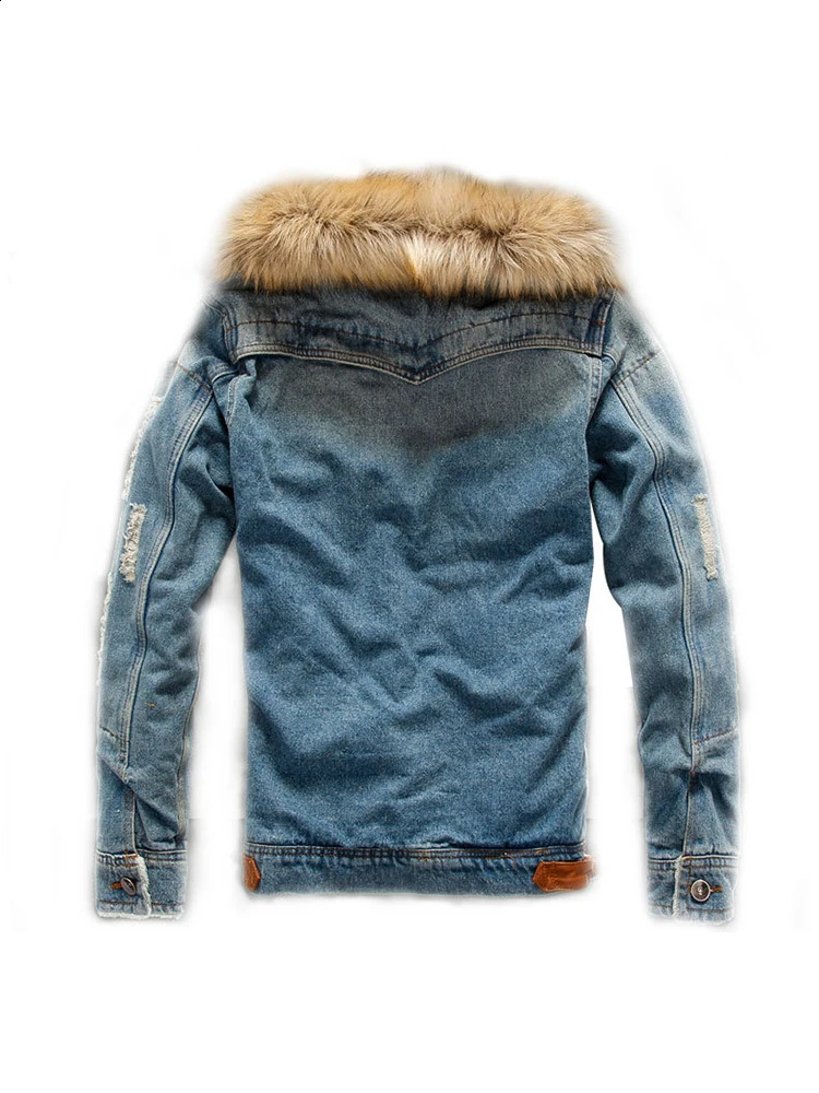 6XL winter thick warm mens denim Jakcet casual jacket wool retro oversized fur collar clothing 240824