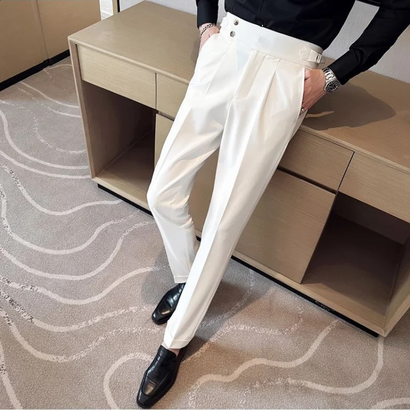 Casual Commuting Versatile Mens Clothing Splice Buttons Pocket Fashion High Waisted Solid Color Wide Leg Straight Leg Pants 240805