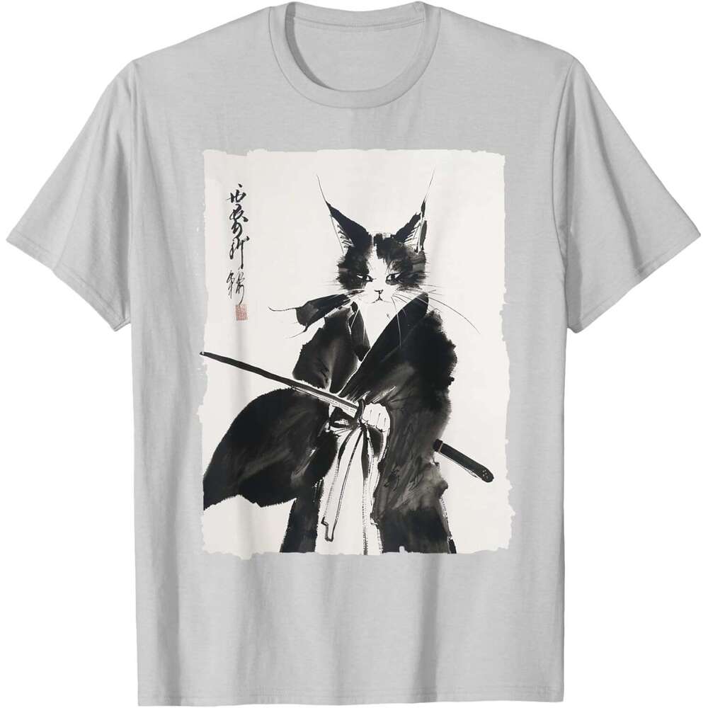 T shirt Mens Samurai Tee: Vintage Ukiyo-e Warrior Graphic Cat Art T-Shirt shirts tshirt graphic tee Casual tops summer clothes Short sleeve Free shipp