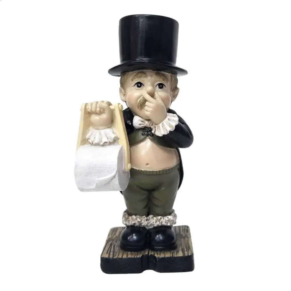 Comical Intricate Detailing Toilet Butler Statue Stable Resin Home Sculpture Decor Creative Spoof Paper Holder 240804