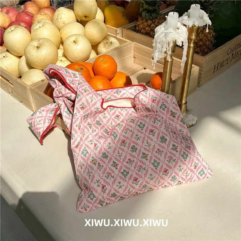 Womens Canvas Shopping Bag Eusable Grocery Shoulder Floral Pattern Printing Eco Handbag Shopper Bags Tote Neceser Mujer 240805