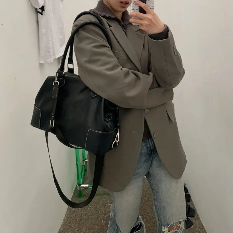 Girls Crossbody Tote Bag Highcapacity Grunge Y2k Aesthetic Shoulder Vintage Simple Fashion Casual Handbags All Match 240805