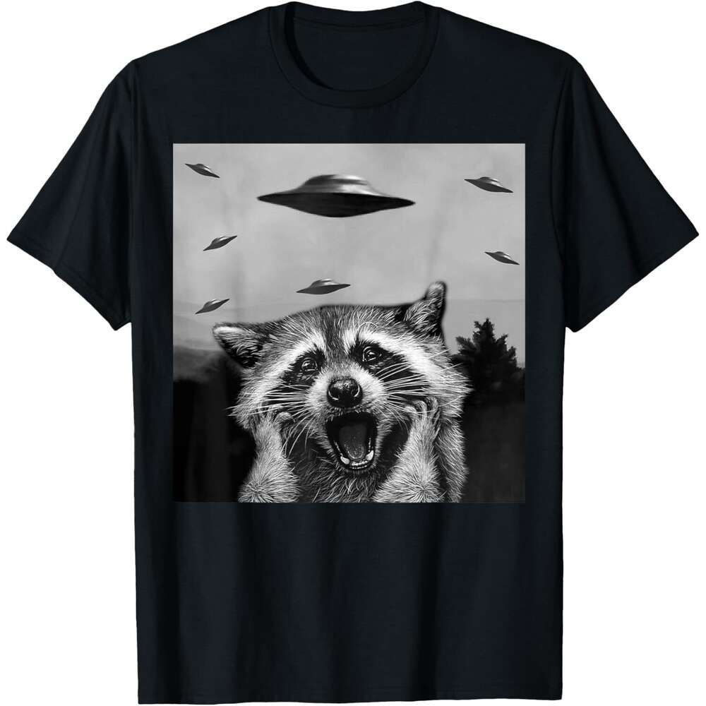 T shirt Mens Alien UFO Funny Raccoon Stuffed Animal For Men, Women, Kids T-Shirt shirts tshirt graphic tee Casual tops summer clothes Short sleeve Fre