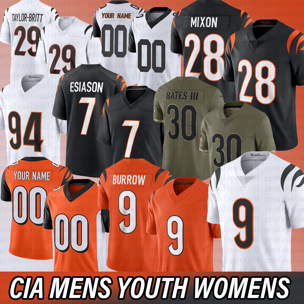 BengalsJersey Joe Burrow Ja'Marr Chase Tee Higgins Sam Hubbard Cam Taylor-Britt Zack Moss Cincinnaticity BengalsS Jersey Football Jerseys