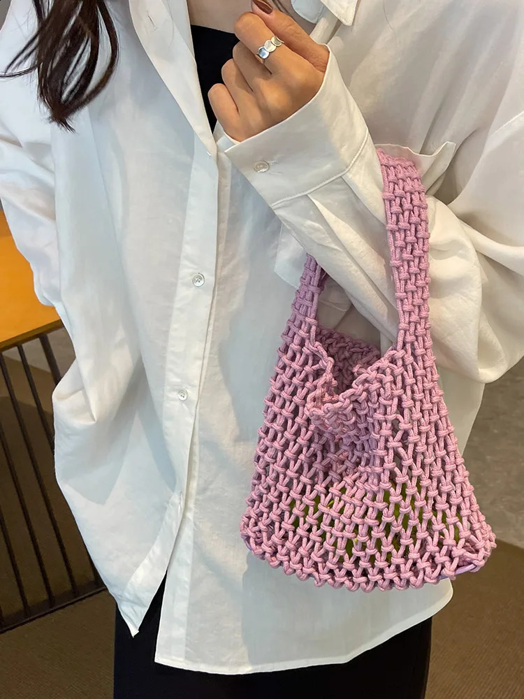 Womens crochet beach handbag womens knitted shopping bag hollow shoulder birthday gift 240913