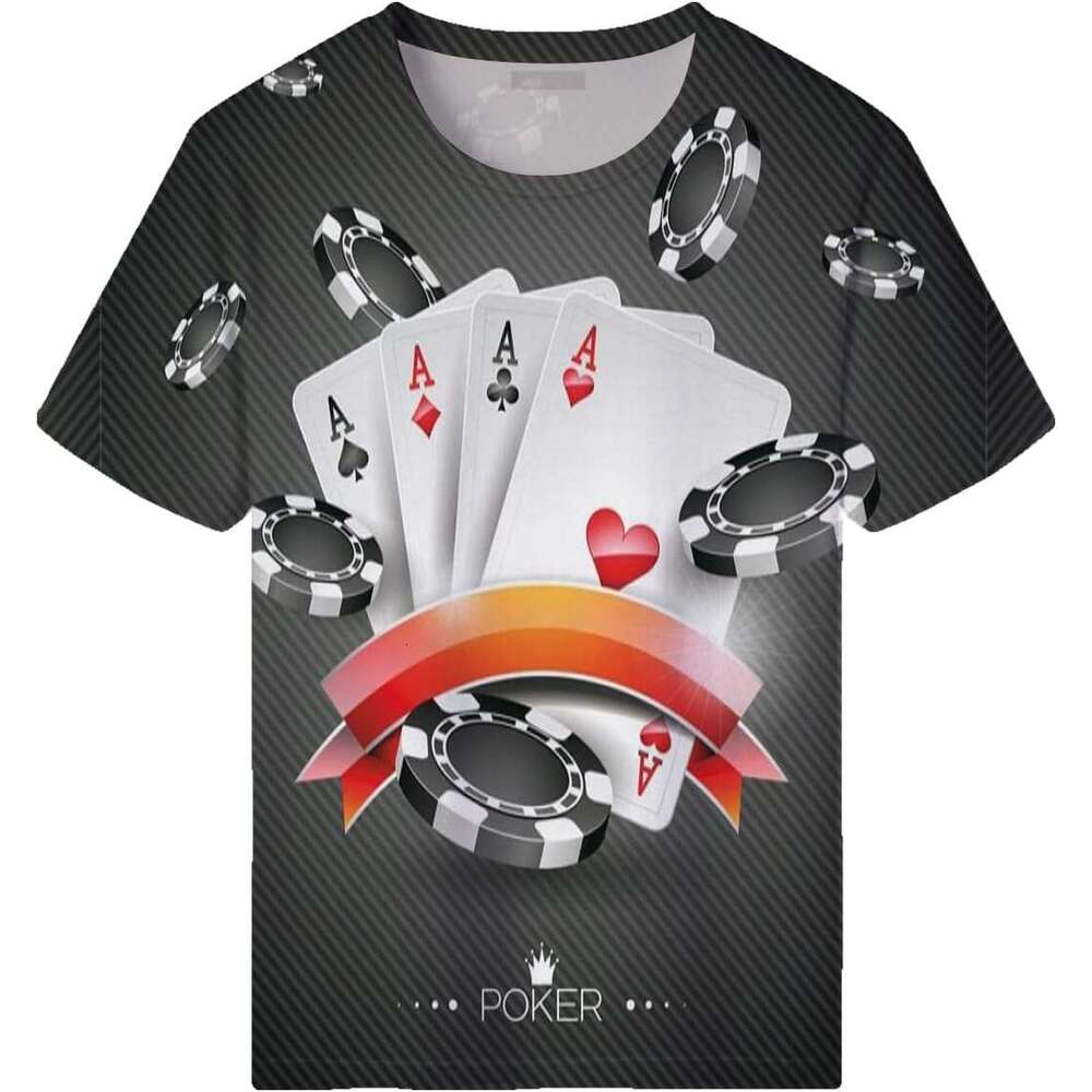 T shirt Mens 3D Novelty T-Shirt Display of The Spread Chips with Poker Cards Lifestyle shirts tshirt graphic tee Casual tops summer clothes Short slee