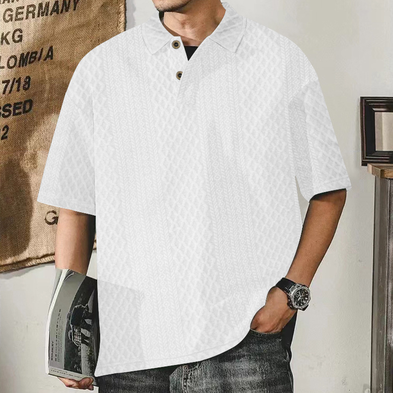 2024 Short sleeved POLO shirt for men's summer knit jacquard texture oversized loose collar niche t-shirt