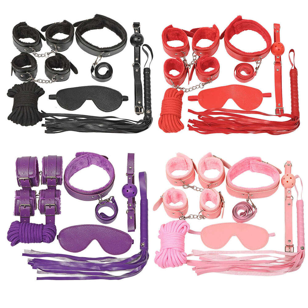 SM Leather Bondage Sets Restraint Kits for Women and Couples Bed Restraints Sex Toys BDSM Adult Games Cuffs Blindfold Spanking P