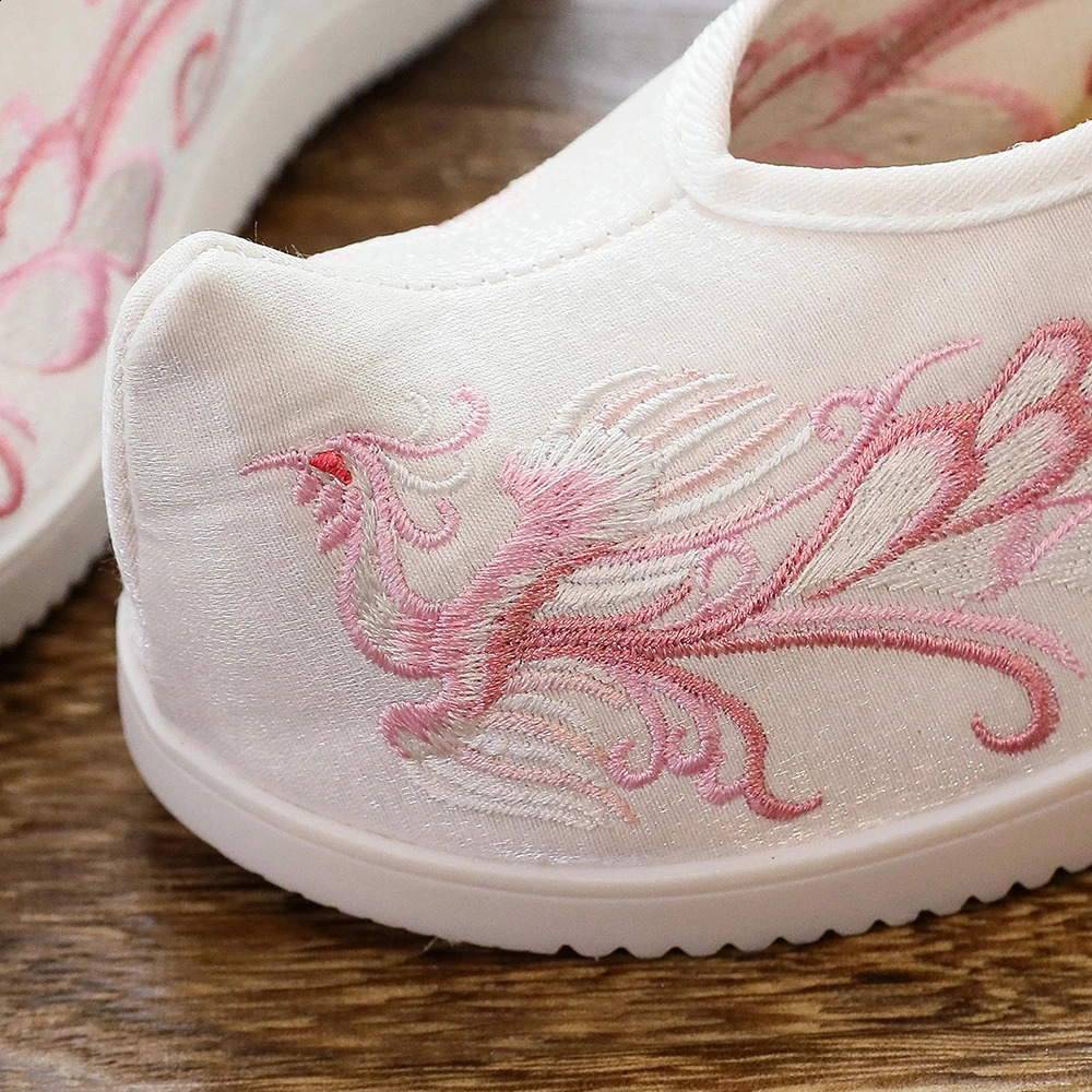 Veowalk Phoenix Embroidered Womens Cotton Fabric Inner Platform Shoes Retro Chinese Style Hanfu Shoes Grey Pink White 240802