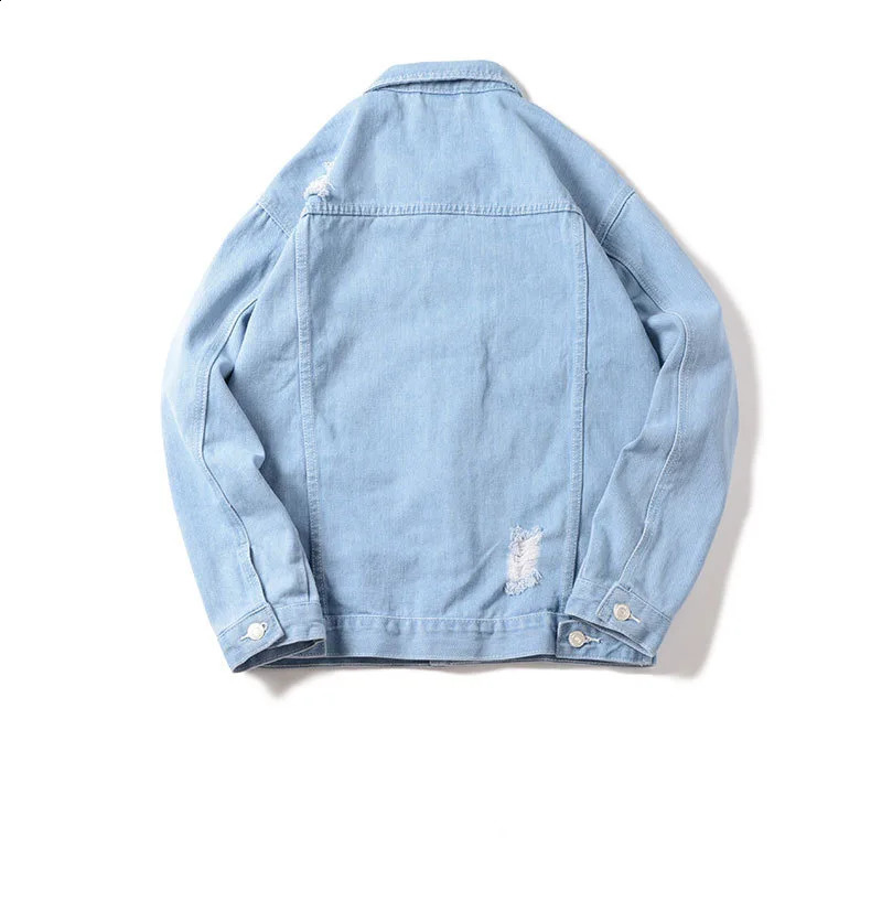 Autumn and winter mens denim jacket casual fashionable hole loose Ruffian bicycle 240824