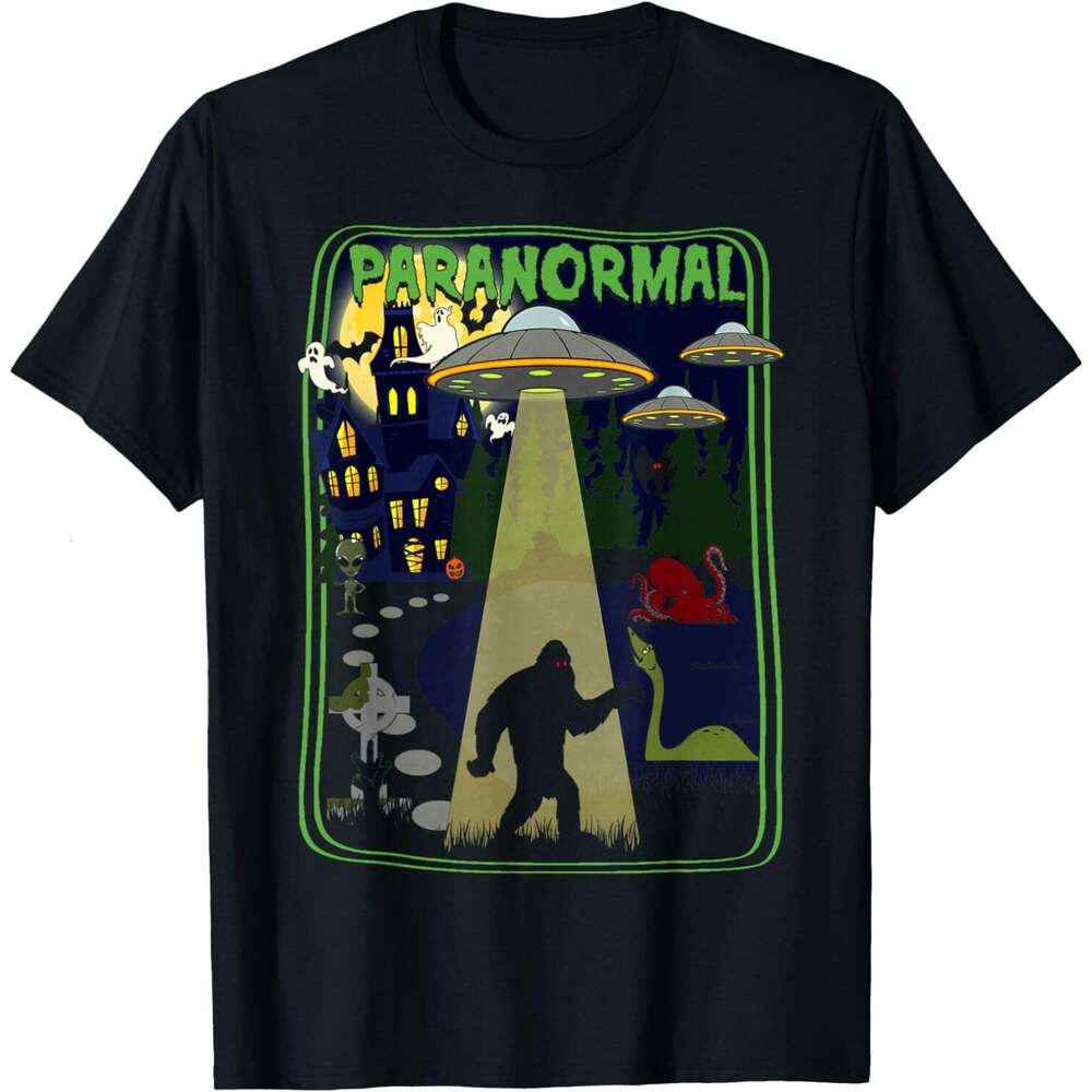 T shirt Mens Paranormal Bigfoot Loch Ness Mothman Aliens Funny Cryptid T-Shirt shirts tshirt graphic tee Casual tops summer clothes Short sleeve Free 