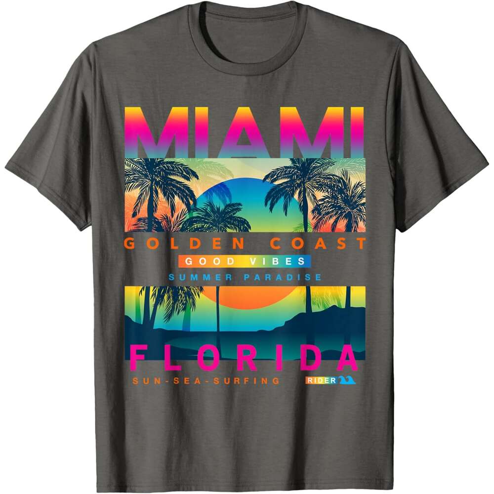 Fashion T shirt Mens Wear Florida T shirts, Miami Colorful Sunrise graphic T-Shirt shirts tshirt graphic tee Casual tops summer clothes Short sleeve F