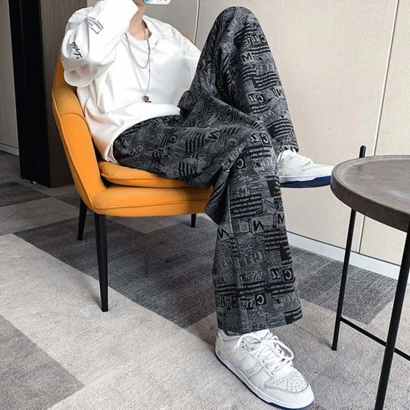 Spring And Autumn Trendy Retro Printed Hip Hop Plus-size Wide-leg Pants Loose Casual Straight Leg Pants Y2k Men Plus-size S-5XL 240805