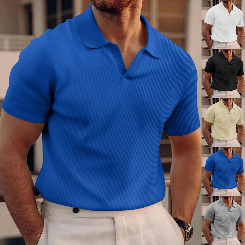 2024 Summer New POLO Shirt Polo V-neck Waffle Men's Short sleeved T-shirt