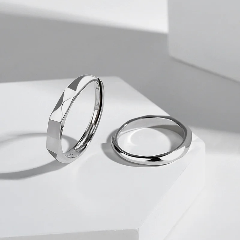 Silver 925 Rings Light Reflect Show Love Shadow Cast Sculpted Overlap Open Adjustable Wedding Engagement Couple Jewelry Bride 240905