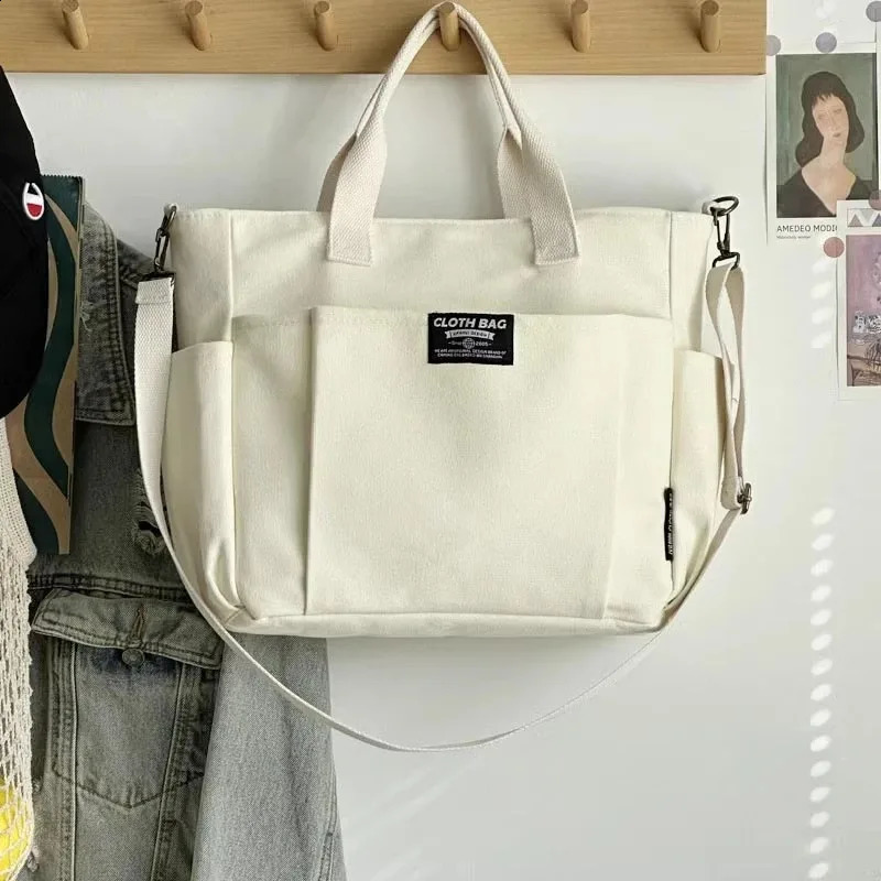 Urban Minimalist Female Student Large Capacity Commuting Horizontal Canvas Single Shoulder Diagonal Cross Portable Tote Bag 240805