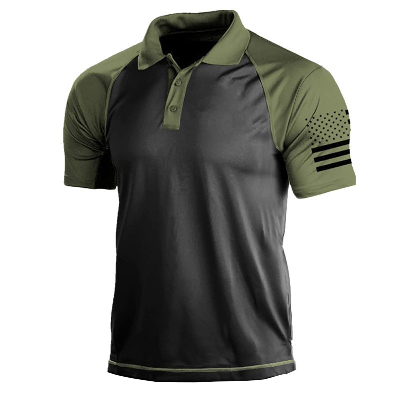 Men's outdoor American flag 3D digital collar polo shirt T-shirt