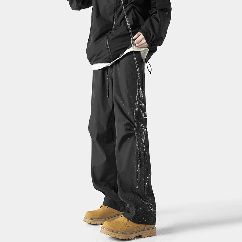 Retro Functional Wind Waterproof Casual Pants Solid Color Straight Punch Pants Male Hip Hop Sports Pants Quick Dry Lightweight 240805