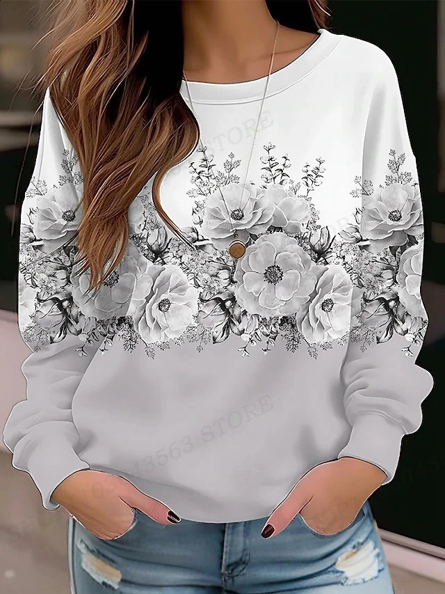 Floral Hoodie O-neck Y2k Hoodie Women Fashion Hoodies Coats Women Sweats Flower Clothes Gifts Coats Round Neck Pullovers 240805