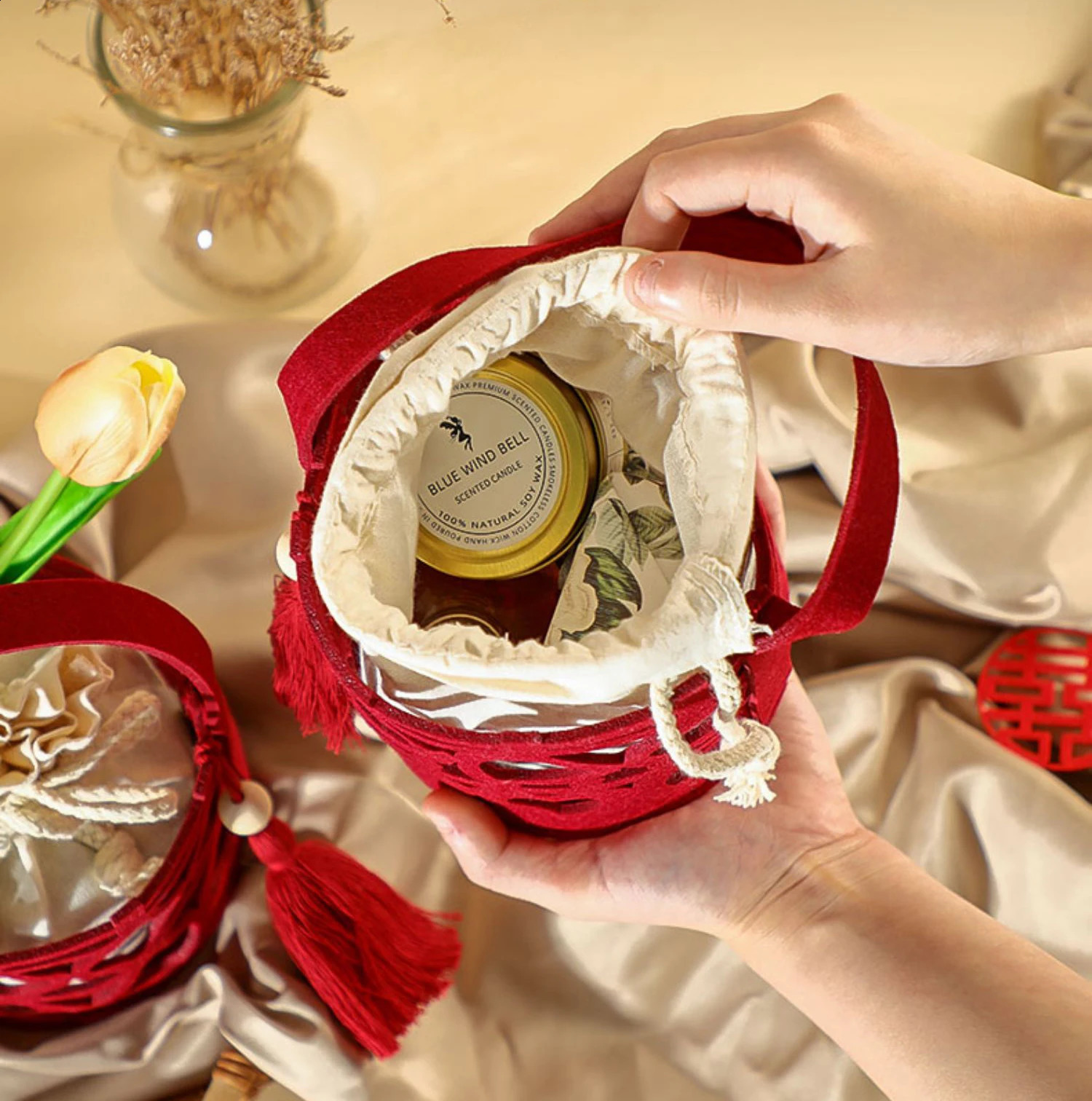 Candy bag Chinese style hollow wedding felt handbag birthday party decoration 240805