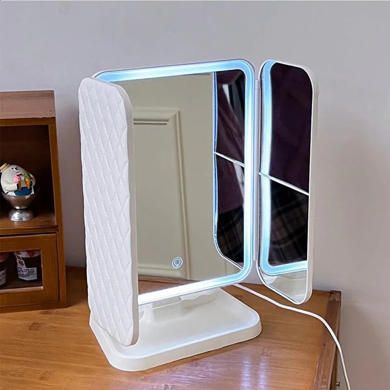 Trifold makeup mirror LED light dormitory beauty uses intelligent complementary three lights to illuminate your filling 240729