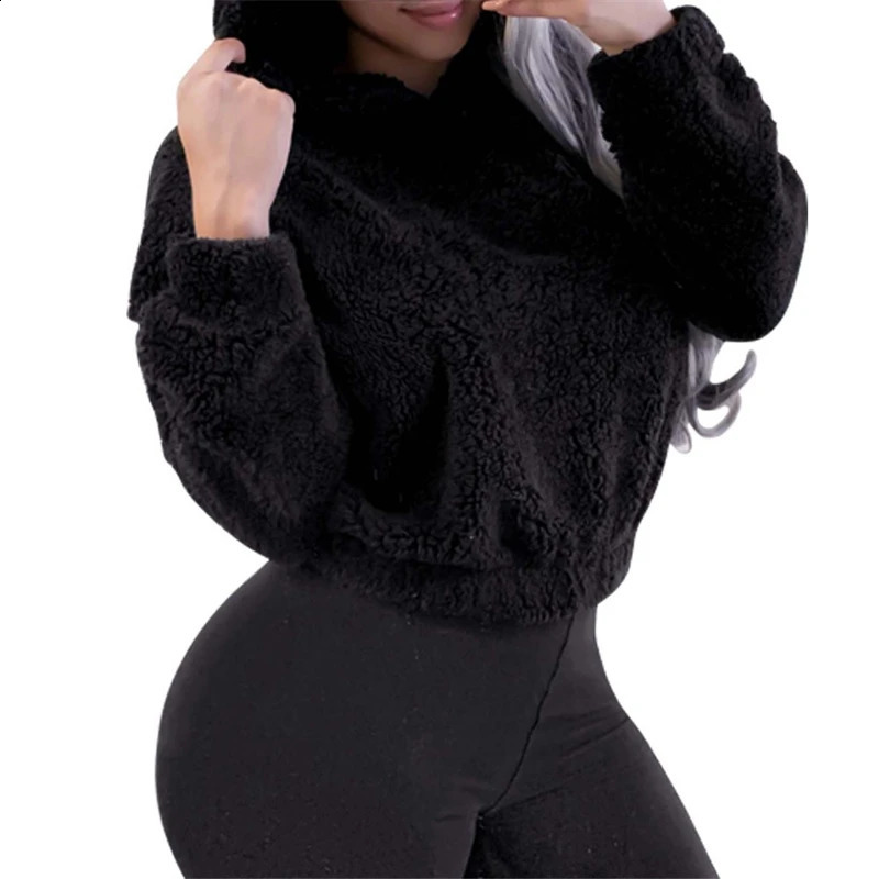 Winter Korean Fashion Bear Ears Cute Loose Hoodie Fluffy Hooded Warm Sweatshirt Long Sleeve Top Solid Pullover Clothes For Women 240813