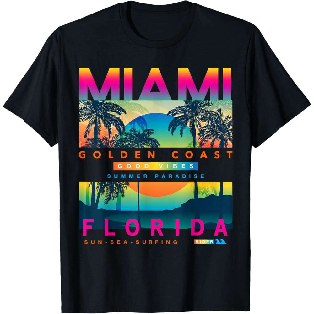 Fashion T shirt Mens Wear Florida T shirts, Miami Colorful Sunrise graphic T-Shirt shirts tshirt graphic tee Casual tops summer clothes Short sleeve F