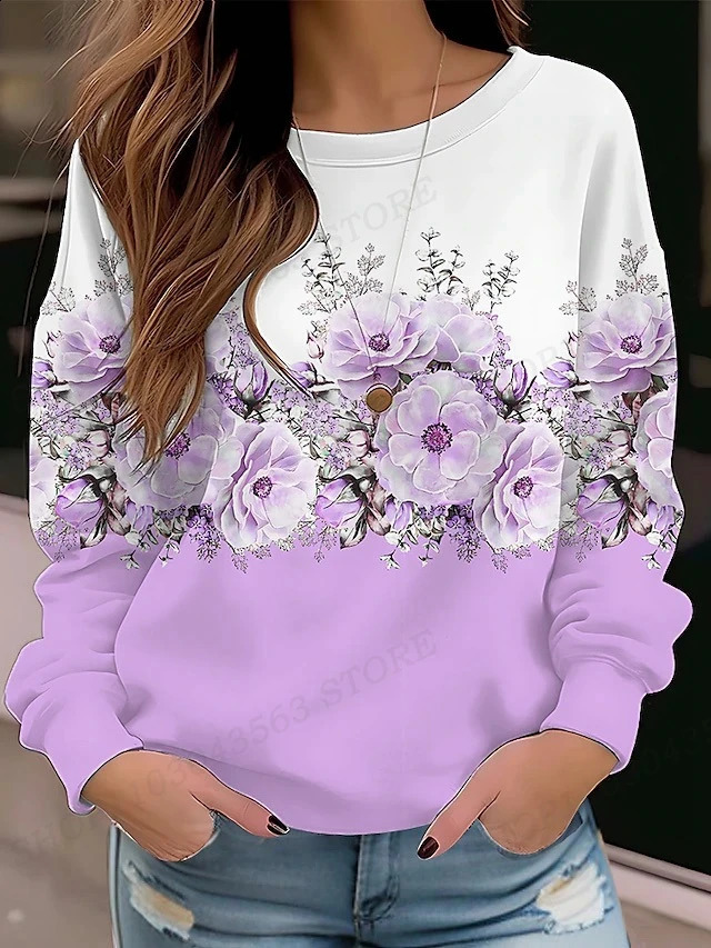 Floral Hoodie O-neck Y2k Hoodie Women Fashion Hoodies Coats Women Sweats Flower Clothes Gifts Coats Round Neck Pullovers 240805