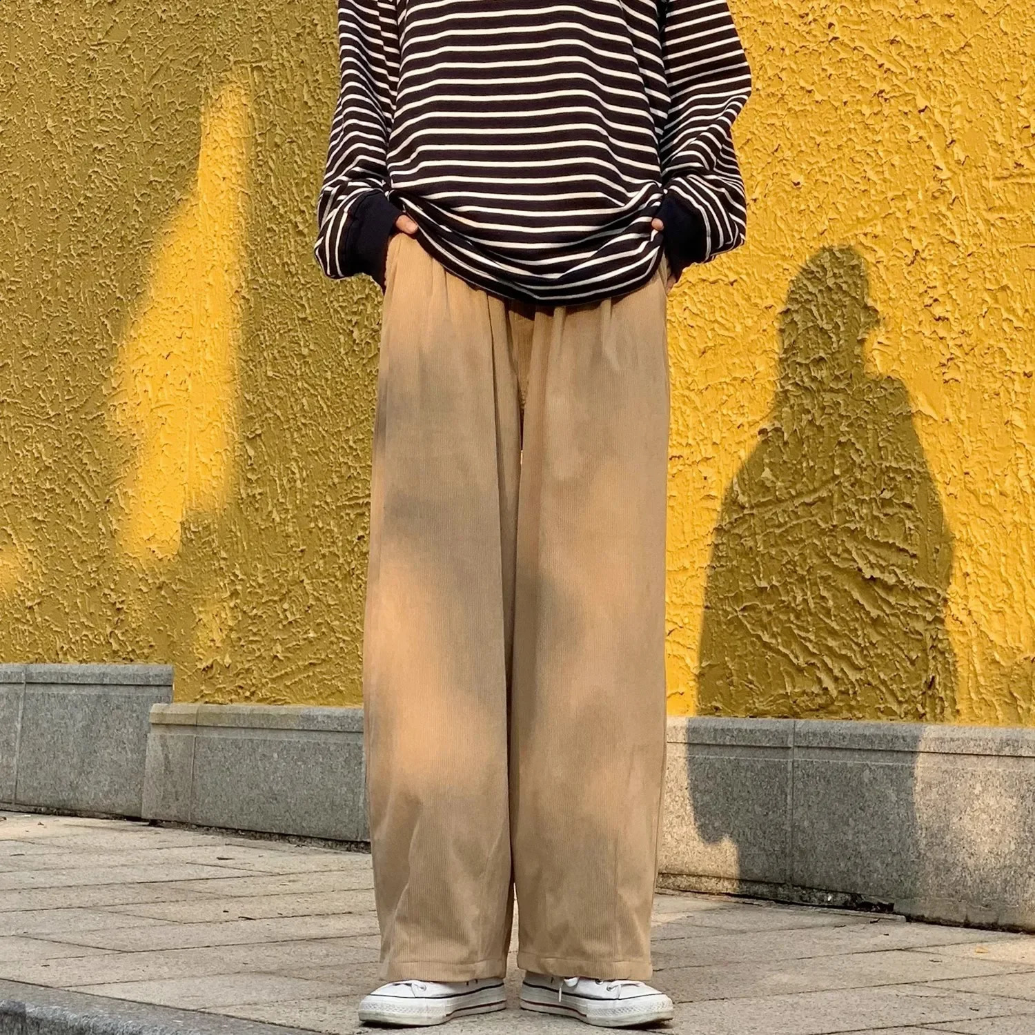 Japanese Style Corduroy Wide-leg Trousers For Men Women Draped Loose-fit Slimming Casual Straight-leg Pants Trendy 240805
