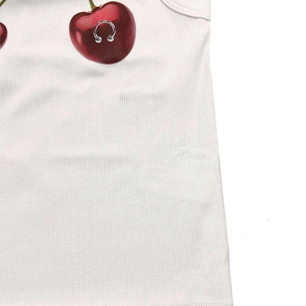 Fashionable new Y2K cherry ring nail print slim fit and slimming cover high street casual ins womens small vest