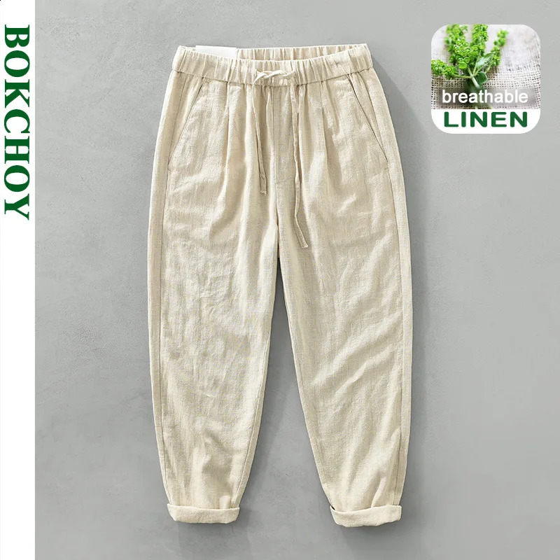 Summer Casual Thin Pants for Men Clothing Cotton and Ramie Breathable Loose Solid Color Straight Trousers CM3581 240805