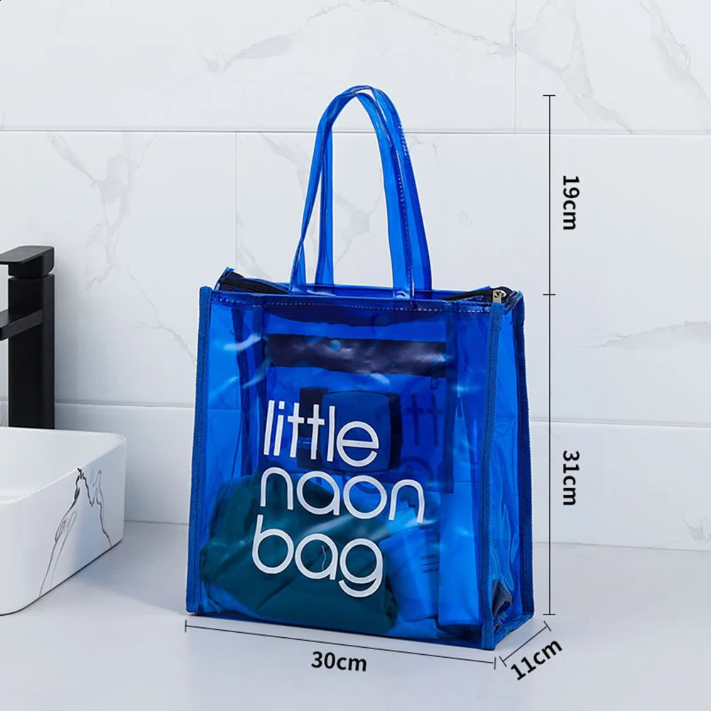 PVC Transparent Handbag Candy Color Clear Handbag Large Capacity Waterproof Shoulder Tote Lady Shopper Bags Summer Beach Clutch 241223