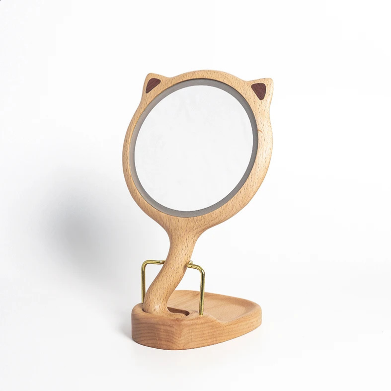 Beauty mirror LED light dressing table decoration cute and creative solid wood birthday gift 240729