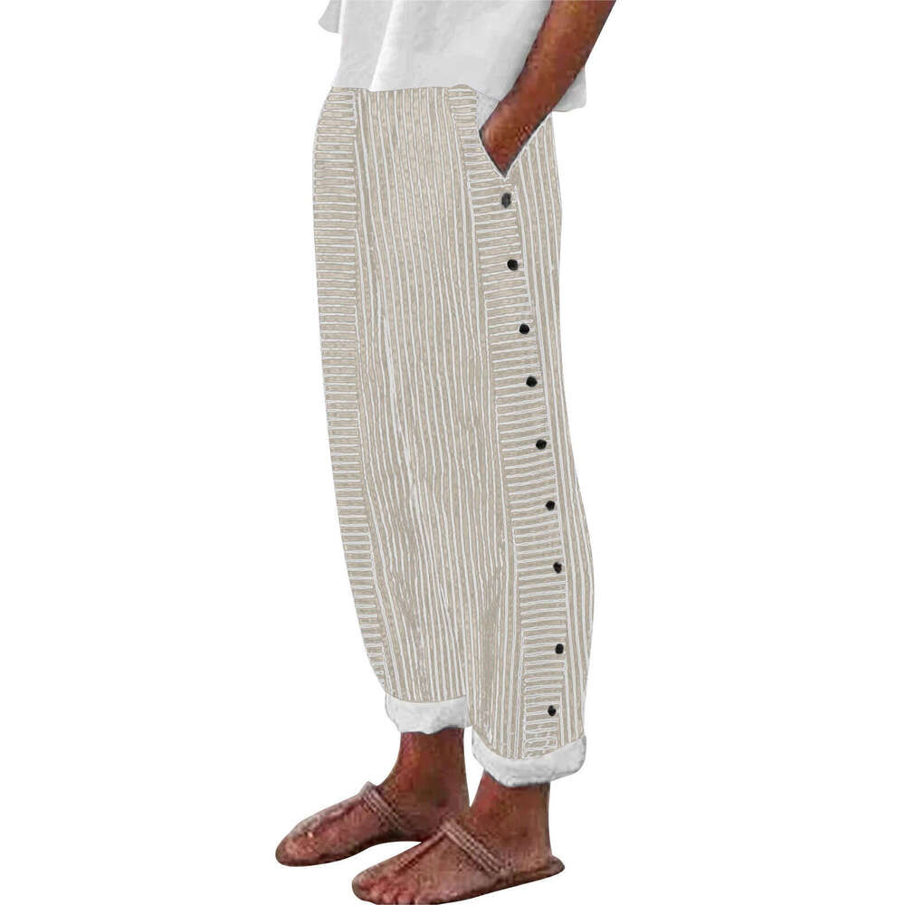 Casual Sportswear 2024 New Womens Striped Casual Pants Multi-color Optional Breathable Cotton Trousers Straight Tube Overalls Sport Military Pants for