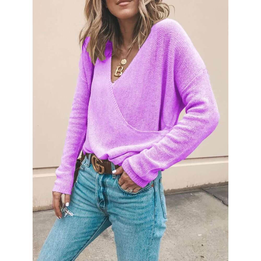 2024 Autumn/winter New Casual Solid Color Long Sleeved Knitted Sweater Top for Women Sweet Clothes Woman Knit Sweater Designer Sweater Coarse