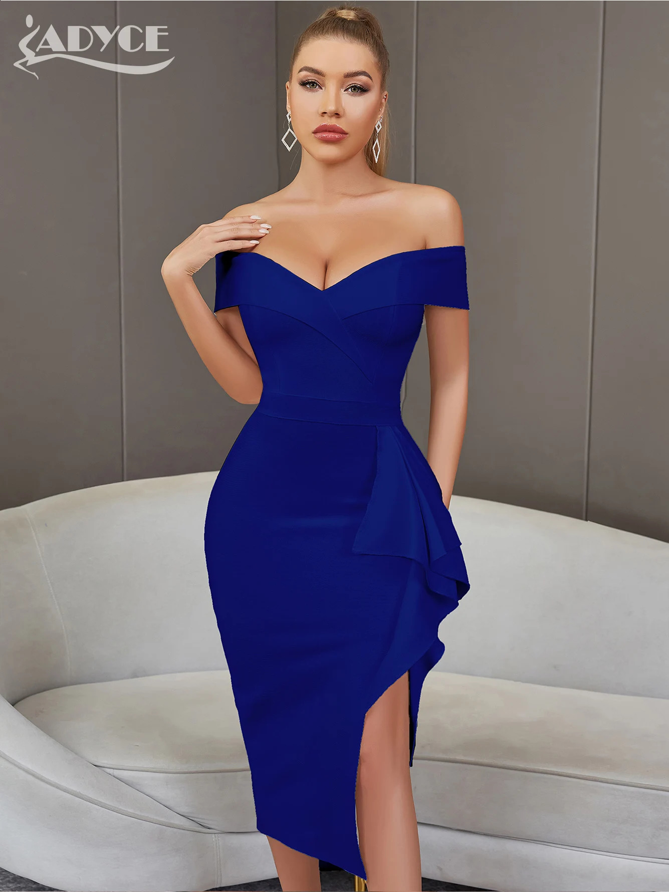 Adyce Summer Women Off Shoulder V Neck Bandage Dress Sexy Elegant Ruffles Midi Night Club Runway Party Dresses Vestidos 240805
