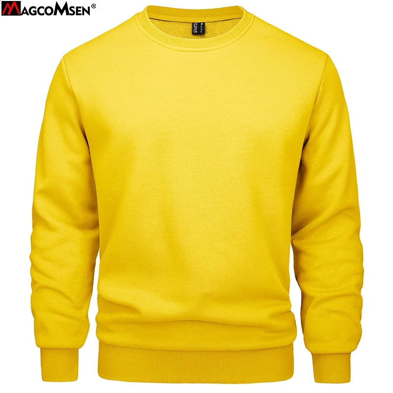 MAGCOMSEN Mens Fleece Crewneck Sweatshirt Long Sleeve Lightweight Pullovers Fall Winter Basic Warm No Hood Hoodie Streetwear 240805